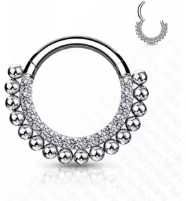 Кольцо кликер из титана с фианитами Pirslab RHT68 серьга для пирсинга септума носа, трагуса, хеликса, уха, брови, сосков