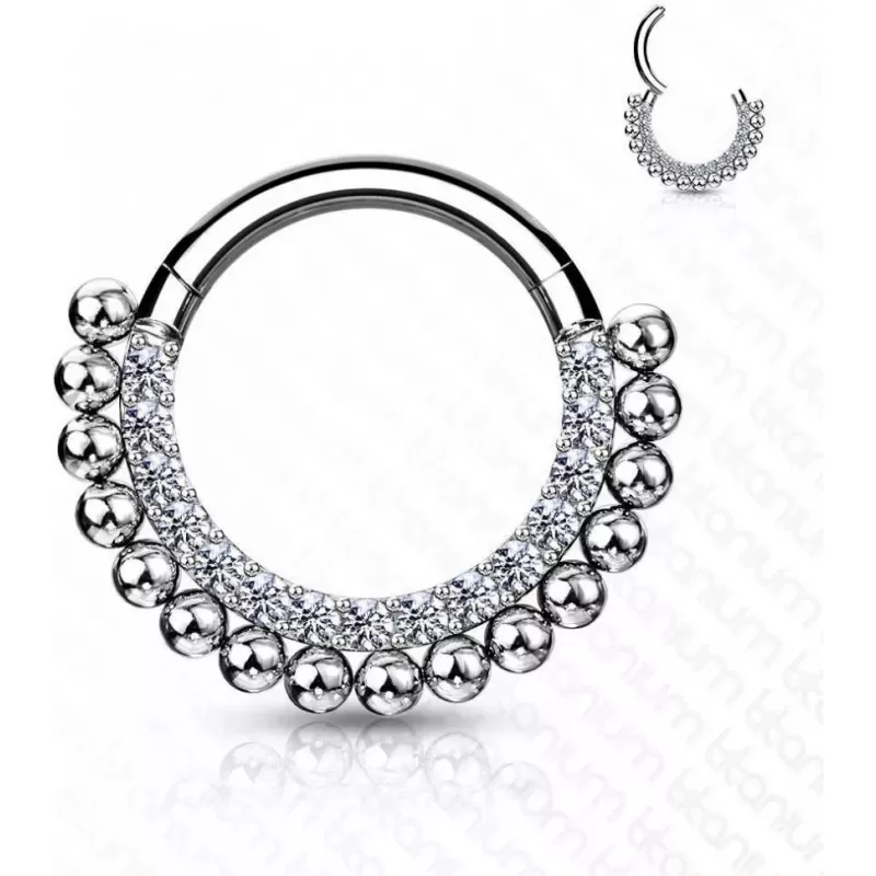 Кольцо кликер из титана с фианитами Pirslab RHT68 серьга для пирсинга септума носа, трагуса, хеликса, уха, брови, сосков