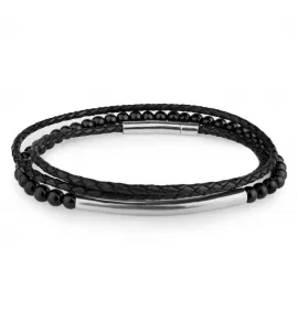 Набор из двух мужских браслетов Everiot Select LNS-7011 из агата и черной кожи