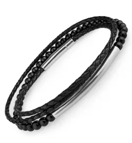 Набор из двух мужских браслетов Everiot Select LNS-7011 из агата и черной кожи