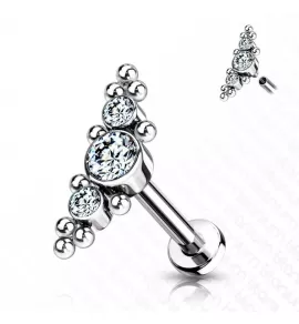 Титановая серьга лабрет для пирсинга хряща уха, хеликса, губ Pirslab TIL33, накрутка кластер с фианитами