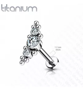 Титановая серьга лабрет для пирсинга хряща уха, хеликса, губ Pirslab TIL33, накрутка кластер с фианитами