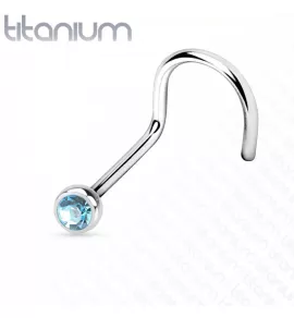 Титановая серьга-гвоздик (улитка) для пирсинга носа Pirslab T23NO3-LB с фианитом
