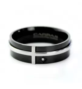 Черное мужское кольцо из стали CARRAJI RST118 с фианитом