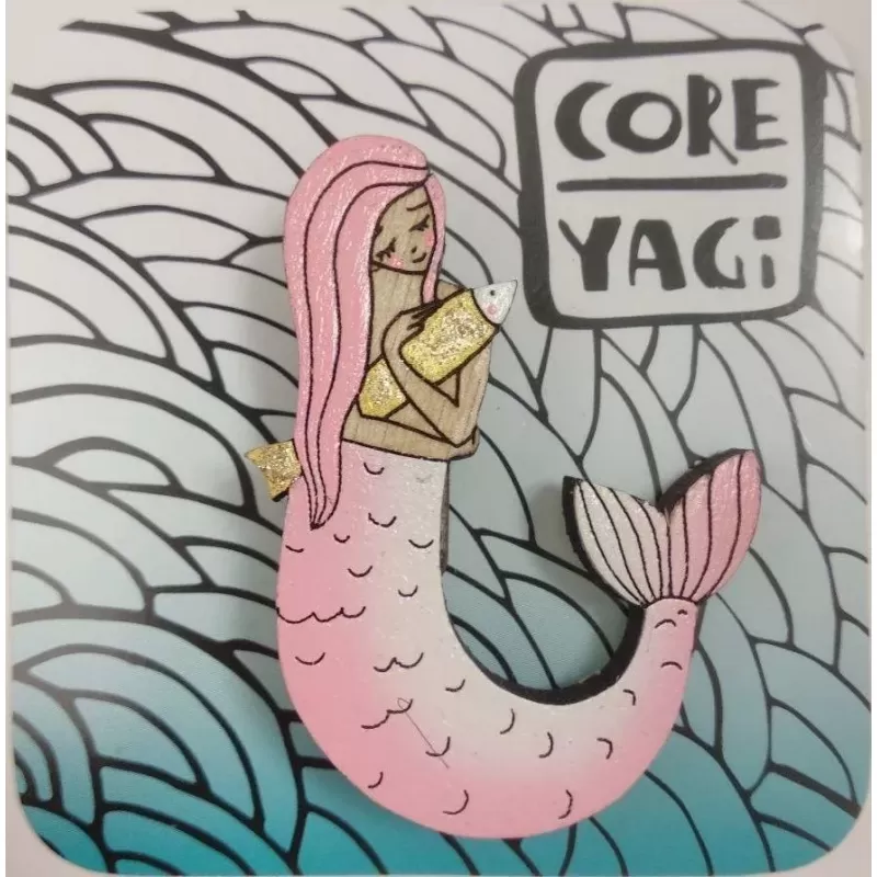 Брошь из дерева COREYAGI Русалка (розовая) СТ-РУ0048, hand made