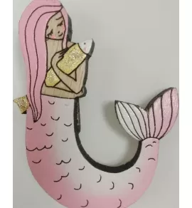 Брошь из дерева COREYAGI Русалка (розовая) СТ-РУ0048, hand made