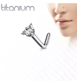 Титановая серьга-гвоздик (нострил) для пирсинга крыла носа Pirslab T23NOL8 с треугольным фианитом