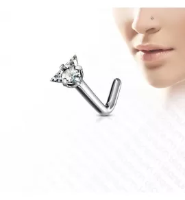 Титановая серьга-гвоздик (нострил) для пирсинга крыла носа Pirslab T23NOL8 с треугольным фианитом