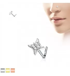 Серьга-гвоздик (нострил) для пирсинга крыла носа PiercedFish NOL-621 с фианитами