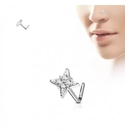 Серьга-гвоздик (нострил) для пирсинга крыла носа PiercedFish NOL-621 с фианитами