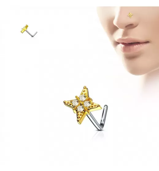 Серьга-гвоздик (нострил) для пирсинга крыла носа PiercedFish NOL-621 с фианитами