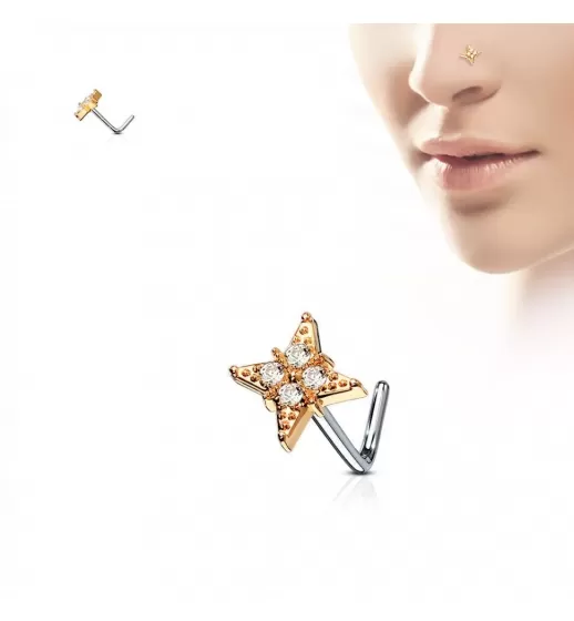 Серьга-гвоздик (нострил) для пирсинга крыла носа PiercedFish NOL-621 с фианитами