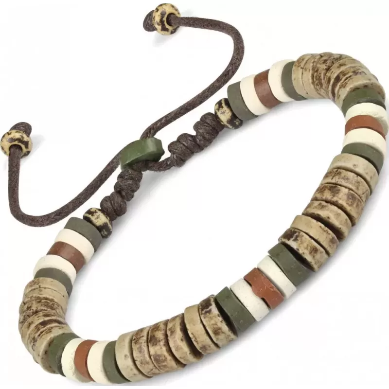 Браслет с бусинами из кости Everiot VD-MJ-1814 светло-коричневый