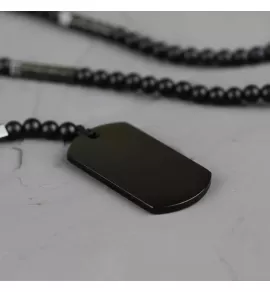 Мужские бусы Everiot Select LNS-3099 из матового агата и подвеской в форме армейского жетона