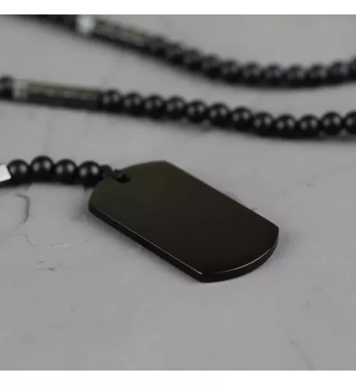 Мужские бусы Everiot Select LNS-3099 из матового агата и подвеской в форме армейского жетона
