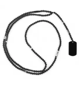 Мужские бусы Everiot Select LNS-3099 из матового агата и подвеской в форме армейского жетона