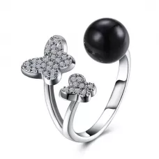 Незамкнутое кольцо Everiot RA-XP-14210 с черным искусственным жемчугом, регулируемое