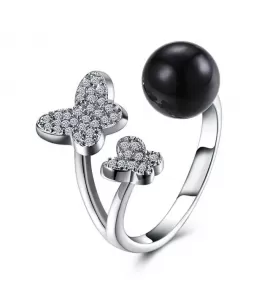 Незамкнутое кольцо Everiot RA-XP-14210 с черным искусственным жемчугом, регулируемое