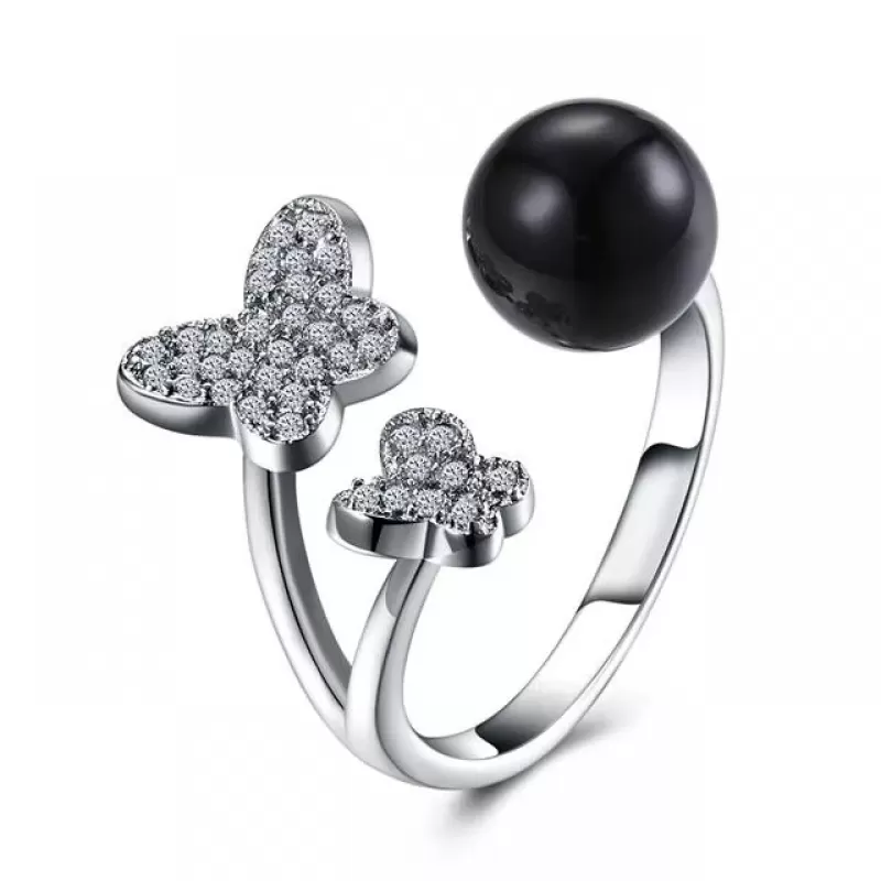 Незамкнутое кольцо Everiot RA-XP-14210 с черным искусственным жемчугом, регулируемое