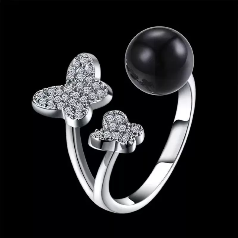 Незамкнутое кольцо Everiot RA-XP-14210 с черным искусственным жемчугом, регулируемое