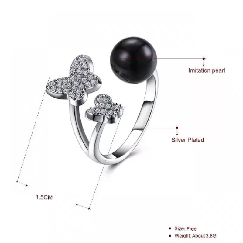 Незамкнутое кольцо Everiot RA-XP-14210 с черным искусственным жемчугом, регулируемое