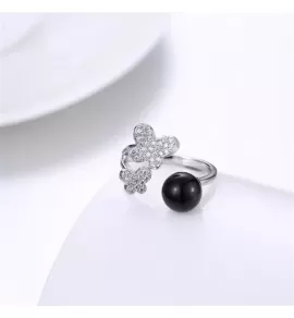 Незамкнутое кольцо Everiot RA-XP-14210 с черным искусственным жемчугом, регулируемое