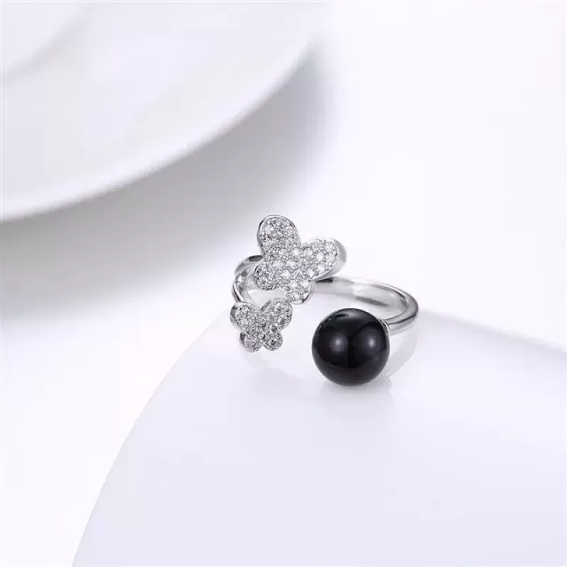 Незамкнутое кольцо Everiot RA-XP-14210 с черным искусственным жемчугом, регулируемое