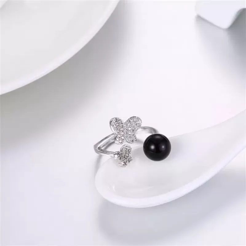 Незамкнутое кольцо Everiot RA-XP-14210 с черным искусственным жемчугом, регулируемое