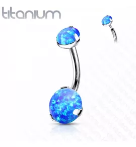 Серьга-банан из титана для пирсинга пупка Pirslab T23N11-OP05 c имитацией опала