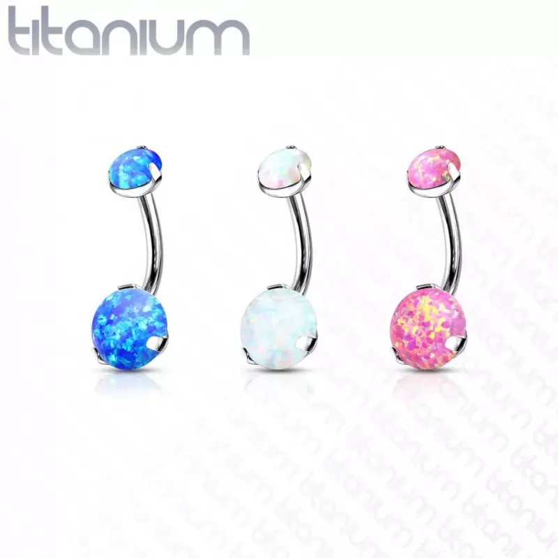 Серьга-банан из титана для пирсинга пупка Pirslab T23N11-OP05 c имитацией опала