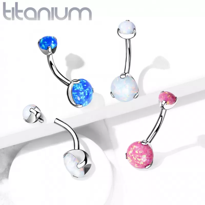 Серьга-банан из титана для пирсинга пупка Pirslab T23N11-OP05 c имитацией опала