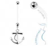 Серьга банан для пирсинга пупка с якорем PiercedFish NPG15237 для беременных