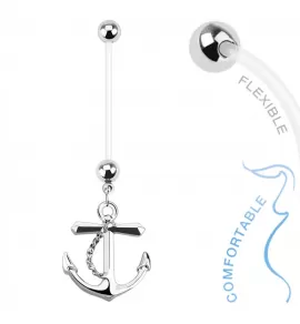 Серьга банан для пирсинга пупка с якорем PiercedFish NPG15237 для беременных