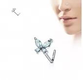 Серьга нострил (гвоздик) для пирсинга крыла носа PiercedFish NOL-611 с фианитами в форме бабочки