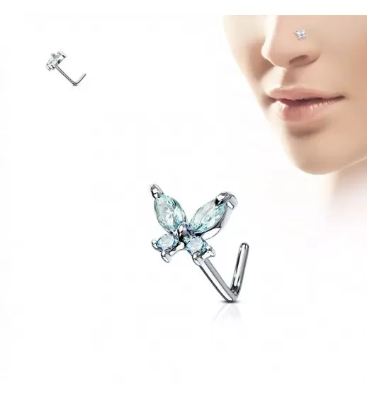 Серьга нострил (гвоздик) для пирсинга крыла носа PiercedFish NOL-611 с фианитами в форме бабочки