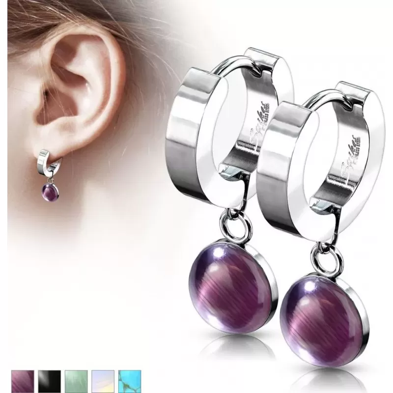 Серьги-кольца женские из стали Spikes SE3560S с натуральными камнями