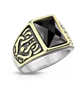 Мужской перстень из стали с синтетическим черным ониксом Spikes R-M7100