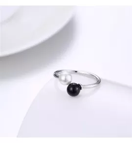 Незамкнутое кольцо Everiot RA-XP-14211 с черным искусственным жемчугом, регулируемое