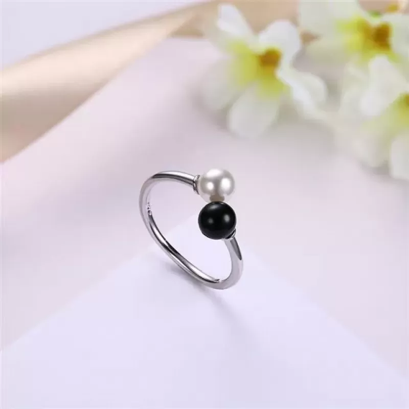 Незамкнутое кольцо Everiot RA-XP-14211 с черным искусственным жемчугом, регулируемое