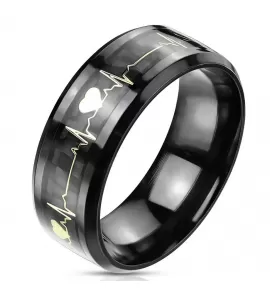 Черное кольцо из стали TATIC RSS-7568 с изображением кардиограммы сердца