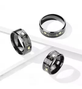 Черное кольцо из стали TATIC RSS-7568 с изображением кардиограммы сердца