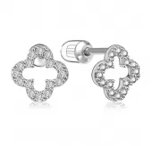 Женские серьги-гвоздики из стали EVERIOT SE-TG-0010, клевер с фианитами