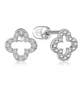 Женские серьги-гвоздики из стали EVERIOT SE-TG-0010, клевер с фианитами
