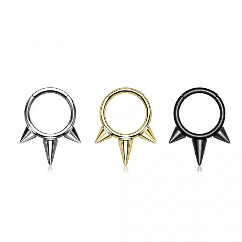 Кольцо кликер из титана с шипами Pirslab RHT57 серьга для пирсинга септума, уха, брови, губ (диаметр от 8 мм до 10 мм), черный