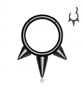 Кольцо кликер из титана с шипами Pirslab RHT57 серьга для пирсинга септума, уха, брови, губ (диаметр от 8 мм до 10 мм), черный