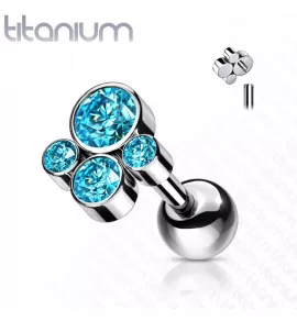 Титановая серьга штанга для пирсинга хряща уха Pirslab TIJ10-Q накрутка кластер с фианитами