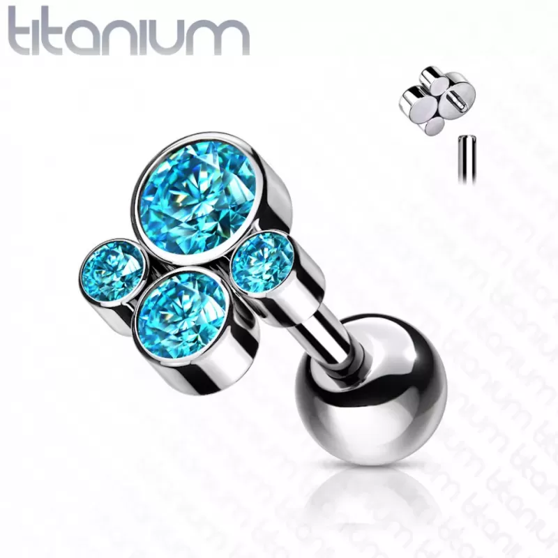 Титановая серьга штанга для пирсинга хряща уха Pirslab TIJ10-Q накрутка кластер с фианитами
