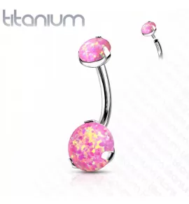 Серьга-банан из титана для пирсинга пупка Pirslab T23N11-OP22 c имитацией опала