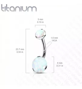 Серьга-банан из титана для пирсинга пупка Pirslab T23N11-OP22 c имитацией опала