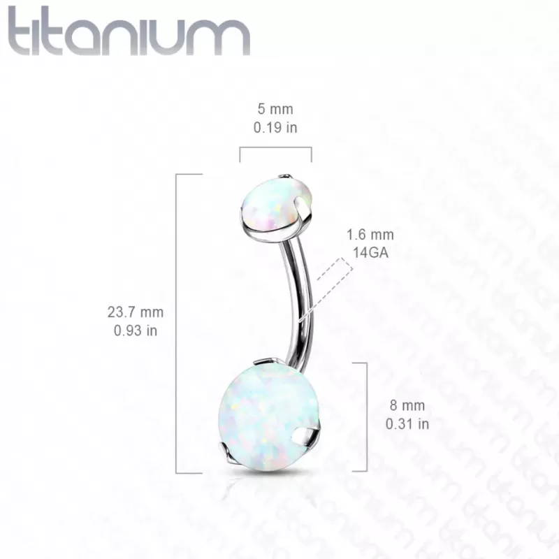 Серьга-банан из титана для пирсинга пупка Pirslab T23N11-OP22 c имитацией опала